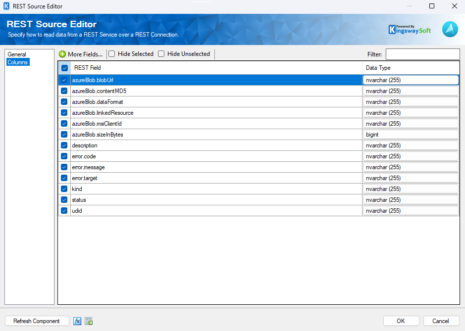 SSIS Azure Maps Source Component - Columns